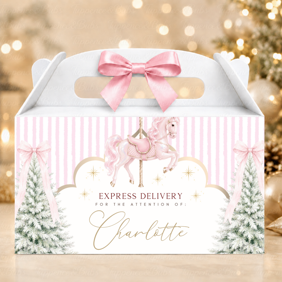 Personalised Pink Carousel Horse Christmas Gable Box