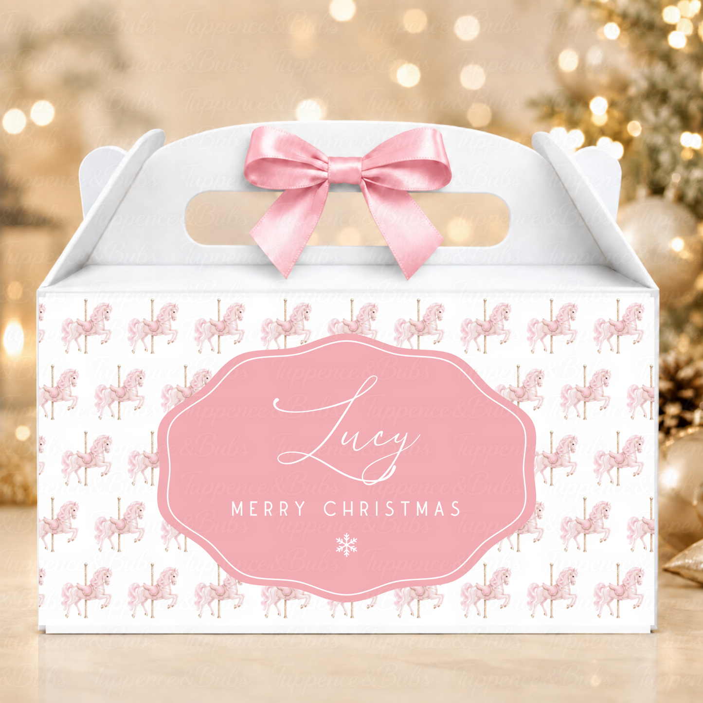 Personalised Pink Carousel Christmas Treat Box