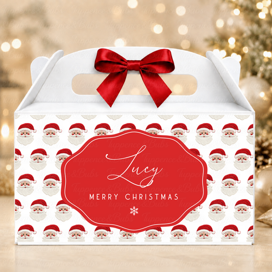 Personalised Christmas Gable Box – Santa Face Pattern & Red Bow