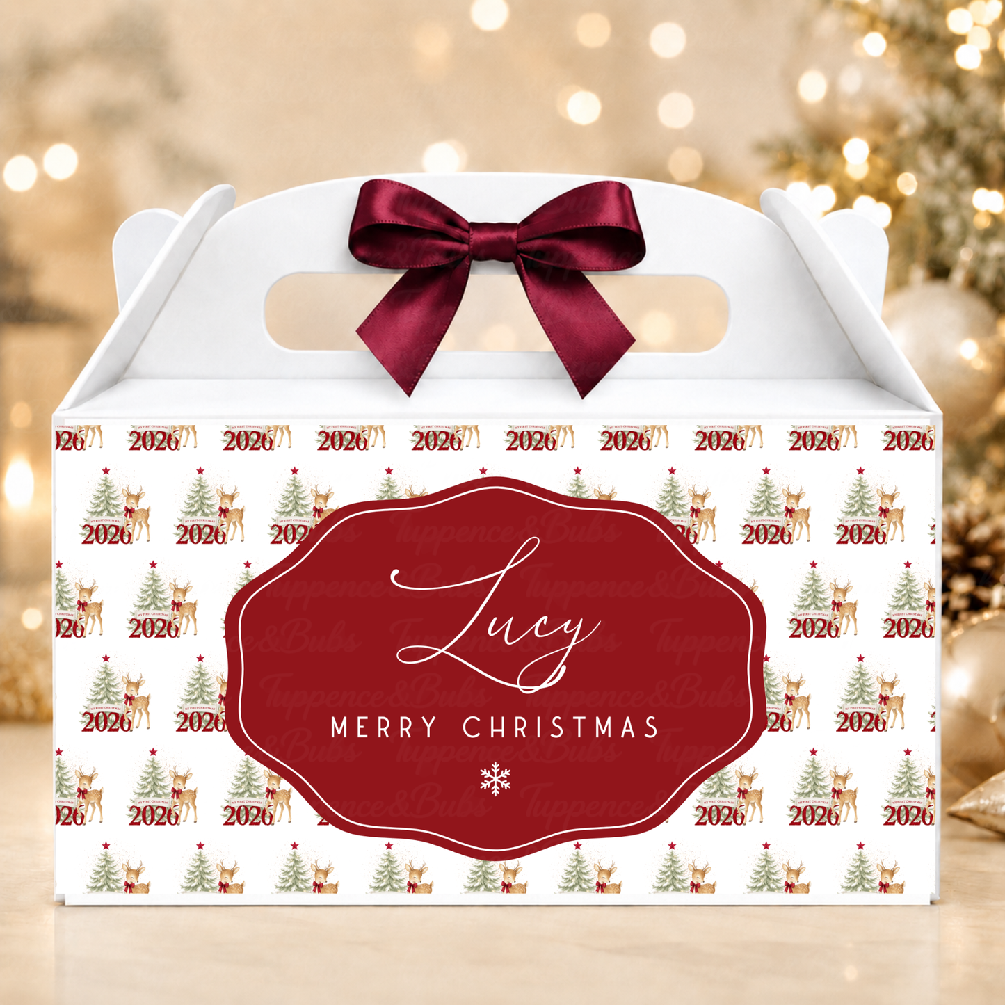 Personalised 2026 Red Reindeer Christmas Treat Box