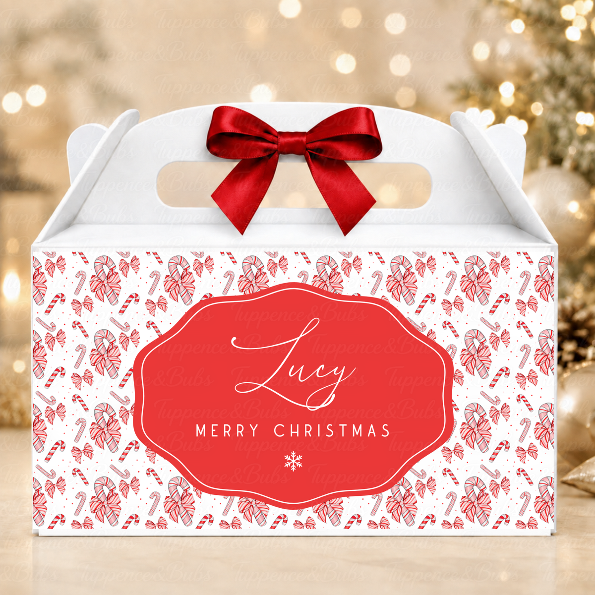 Personalised Candy Cane Christmas Gable Box - Pink or Blue