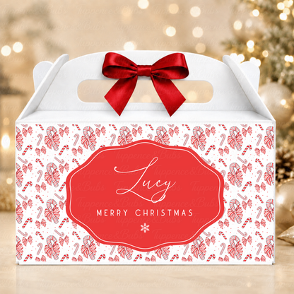 Personalised Candy Cane Christmas Gable Box - Pink or Blue