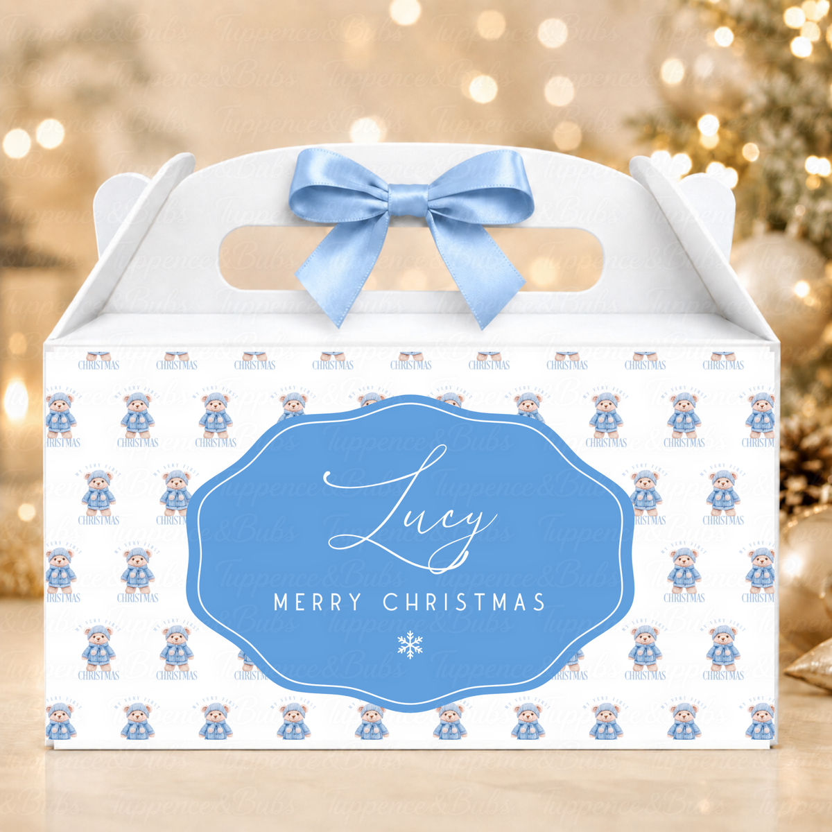 Personalised Teddy Bear Christmas Gable Box – Pink or Blue
