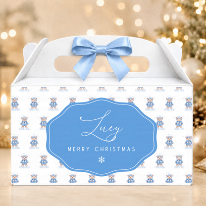 Personalised Teddy Bear Christmas Gable Box – Pink or Blue