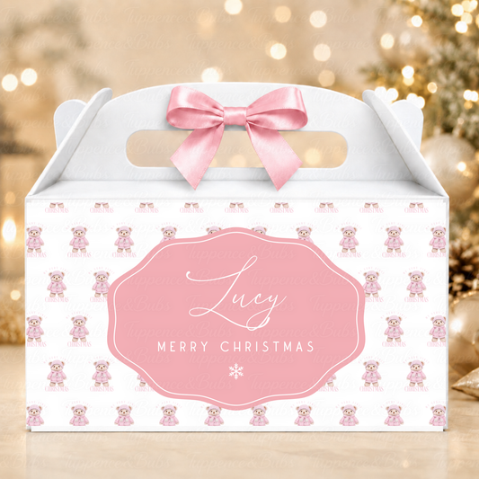 Personalised Teddy Bear Christmas Gable Box – Pink or Blue