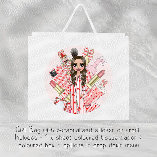 Pink Stripe Red Bow Themed Gift Bag - 2 sizes
