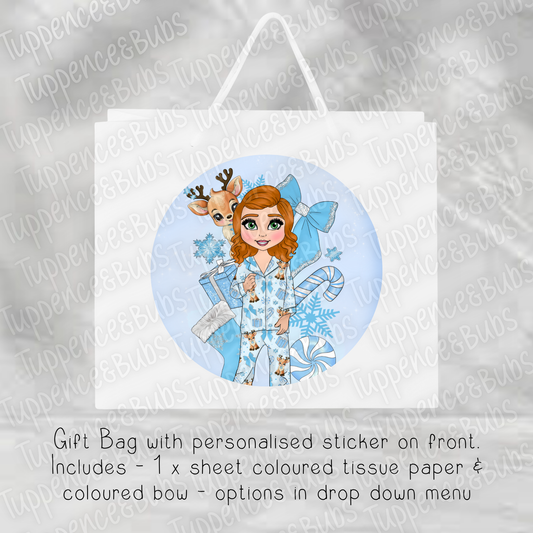 Blue Reindeer Toddler Girl Gift Bag - 2 sizes