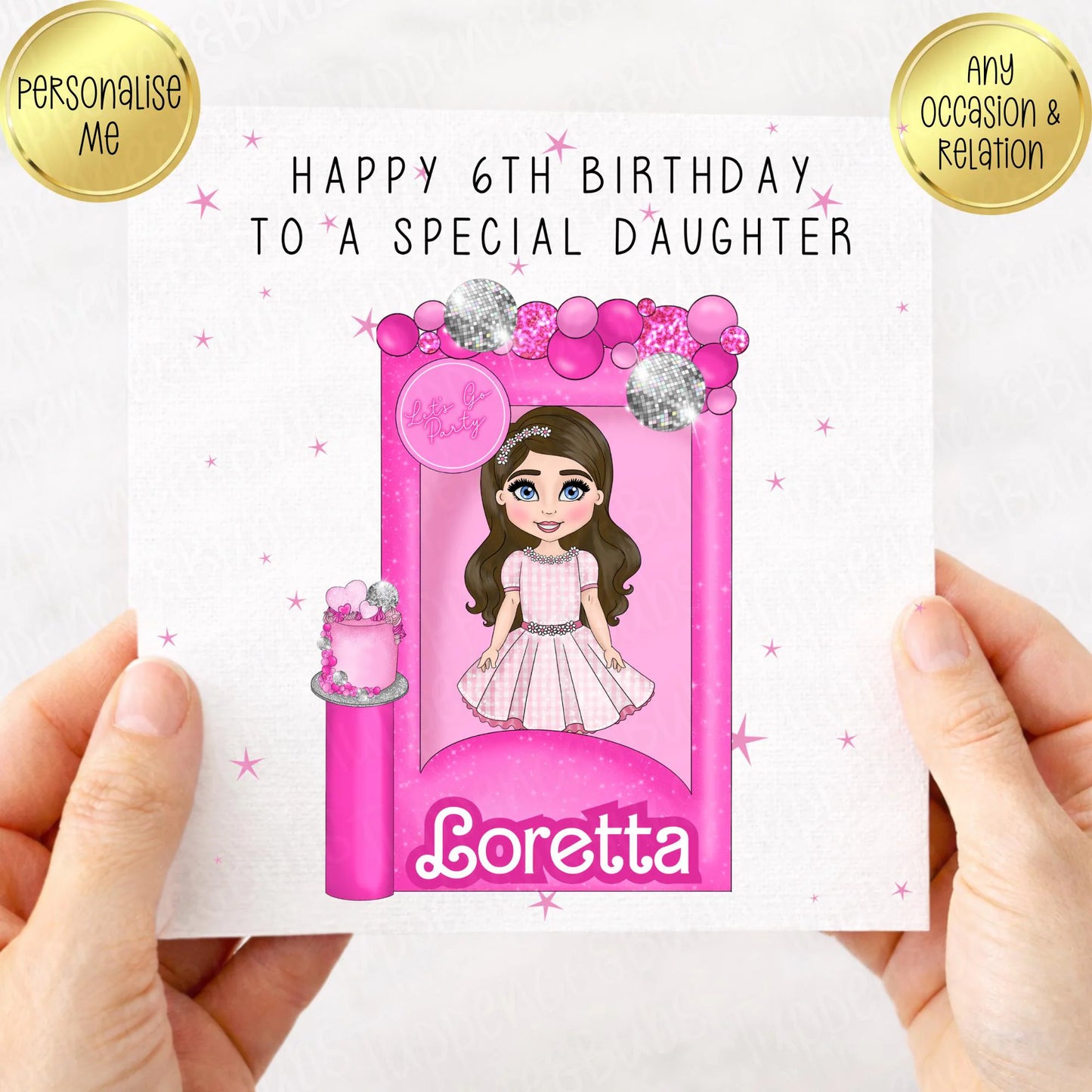 Pink Doll Themed Birthday Card