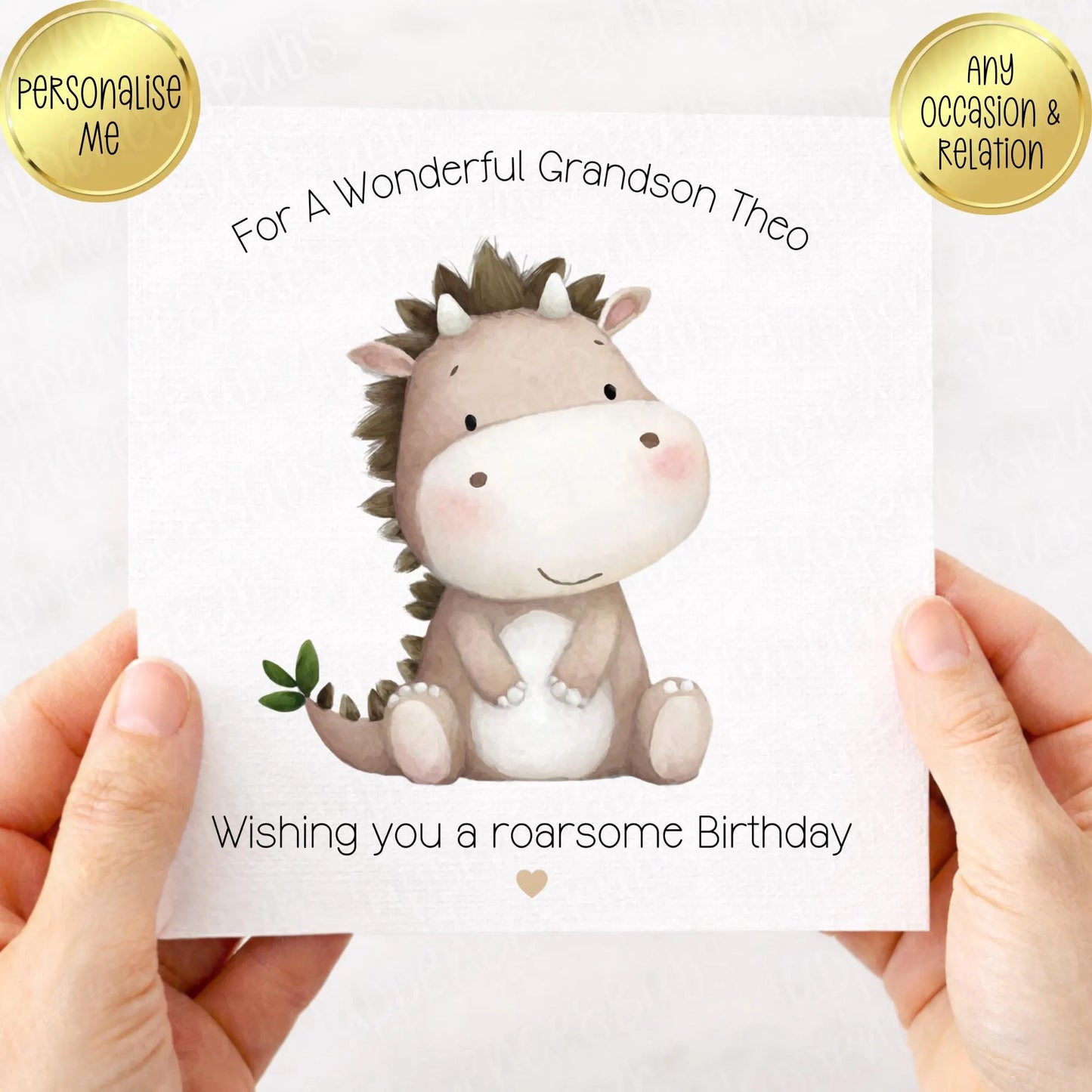 Beige Dinosaur Themed Birthday Card