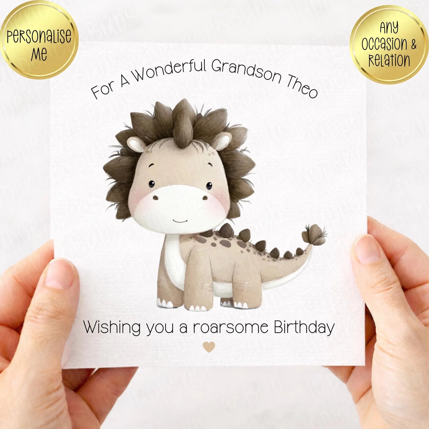 Beige Dinosaur Themed Birthday Card