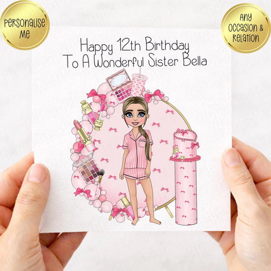 Teen Pink Bow Themed Birthday Card
