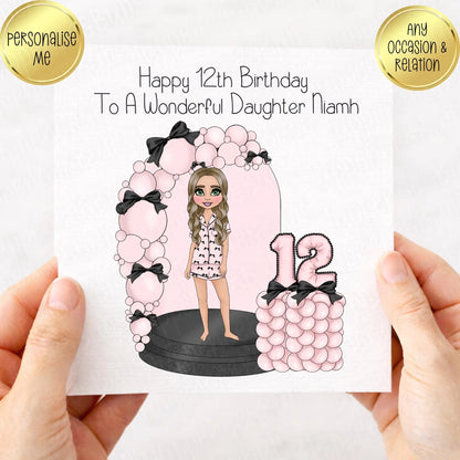 Teen Pink & Black Bow Themed Birthday Card