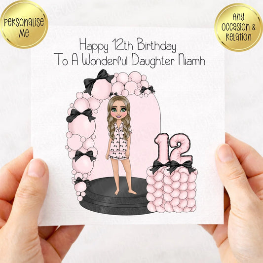 Teen Pink & Black Bow Themed Birthday Card