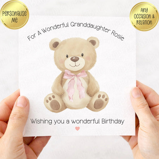 Bear With Bow Birthday Card