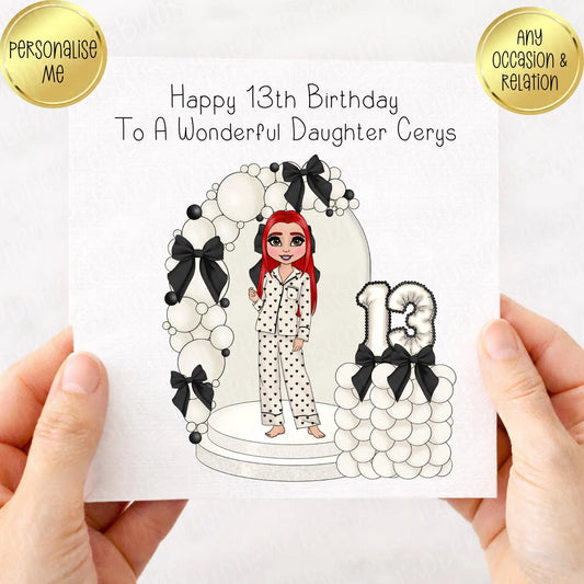 Cream & Black Bow PJ Theme Birthday Card - 2 designs