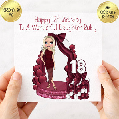 Burgundy & White Themed Birthday Card