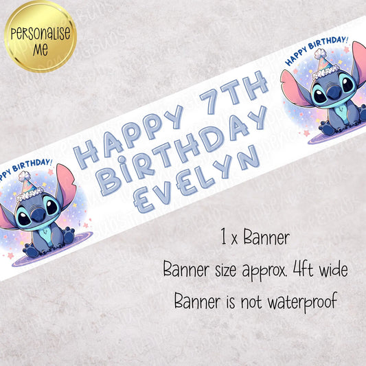 Stitch Inspired Birthday Banner - Any Wording - Any Age